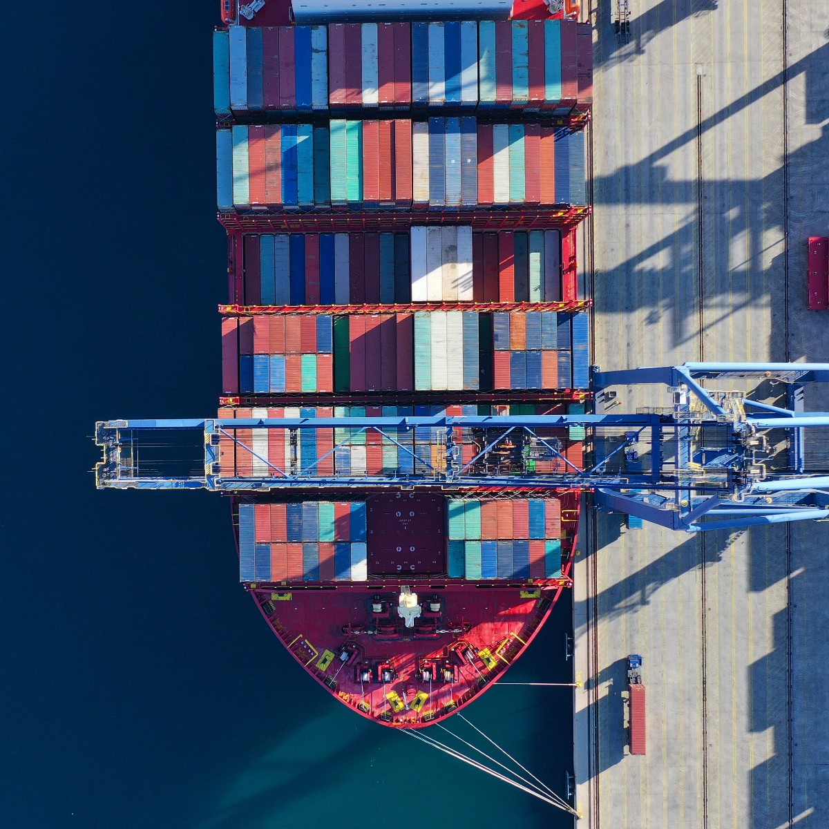 overhead view of cargo shipping container