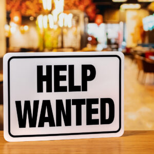 Help Wanted sign at restaurant